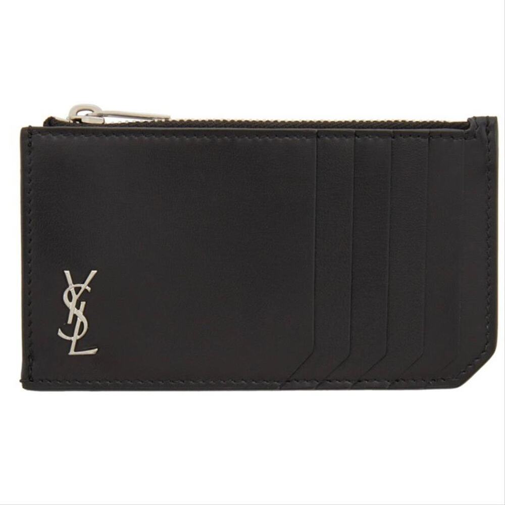 SAINT LAURENT YSL monogram zipped leather card holder coin case